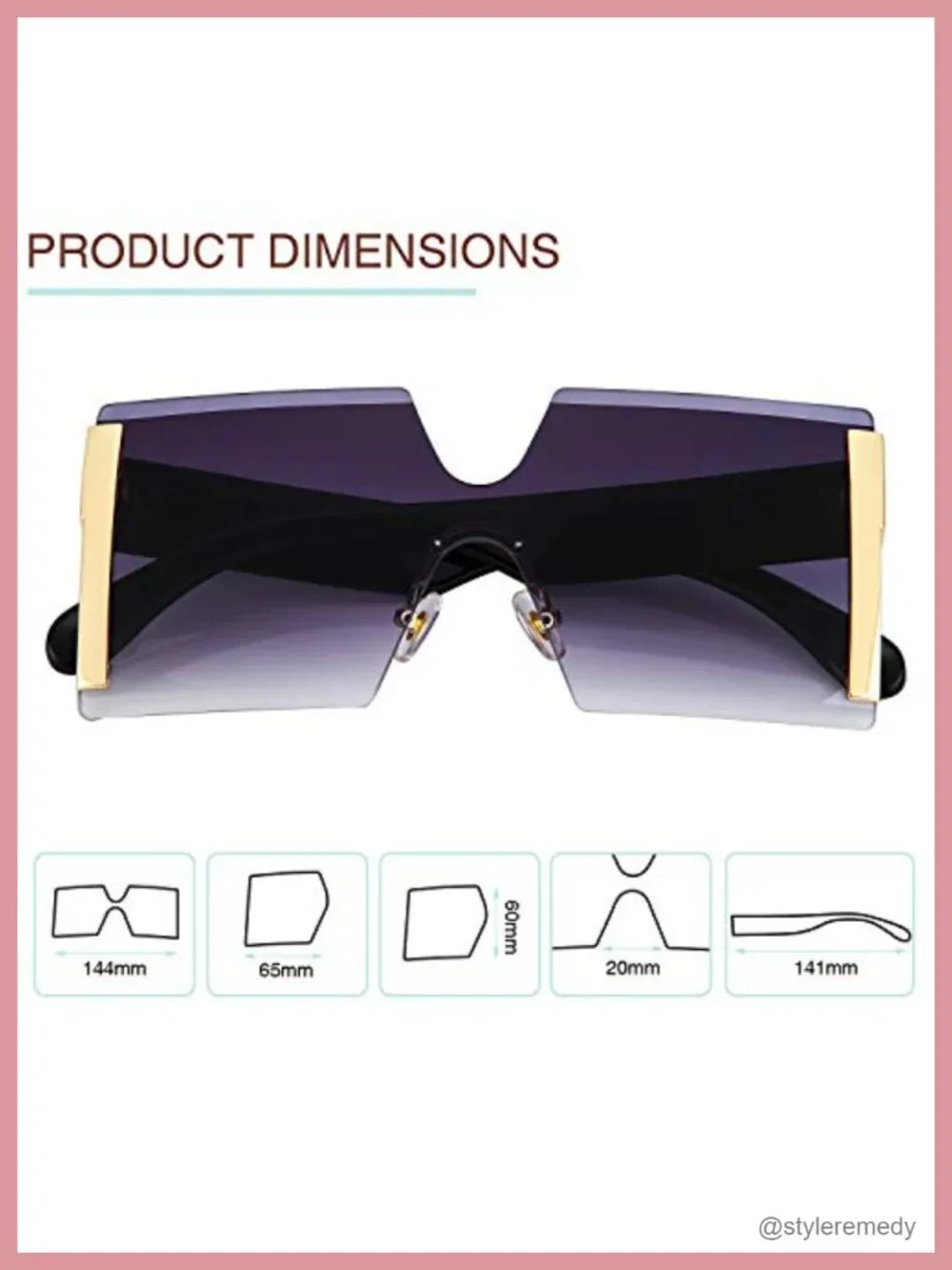 3 Pairs Oversized Square Rimless Sunglasses Women Trendy Plastic Frame UV